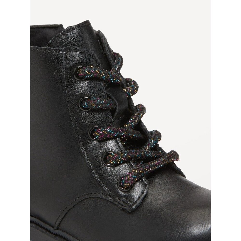 Old Navy Faux-Leather Side-Zip Black Boots Toddler Girls XS Black Sparkle Laces - Picture 11 of 13